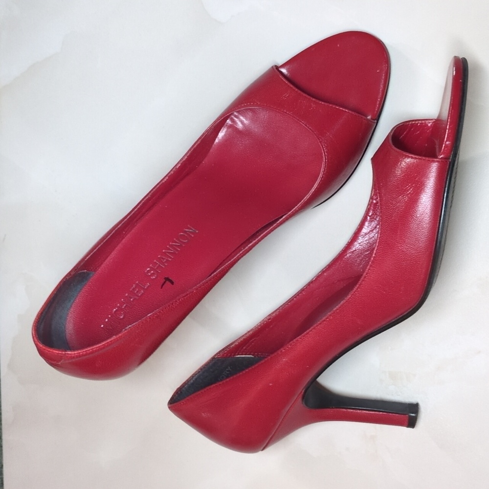 Michael by Michael Shannon Red Peep Toe Heels, Size 6
